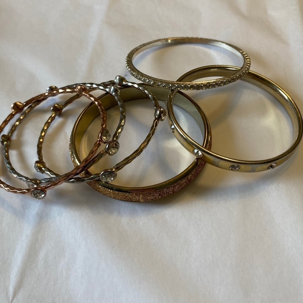 Set of six glam bangles in gold silver - Picture 5 of 6